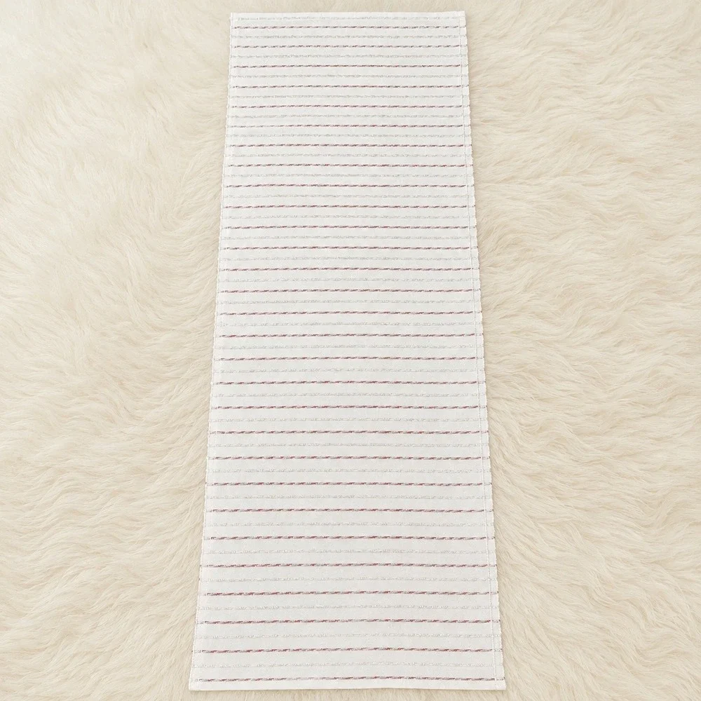 Christmas Runner Rug Ivory Red Silver Metallic Striped Woven Cotton Fringe Home